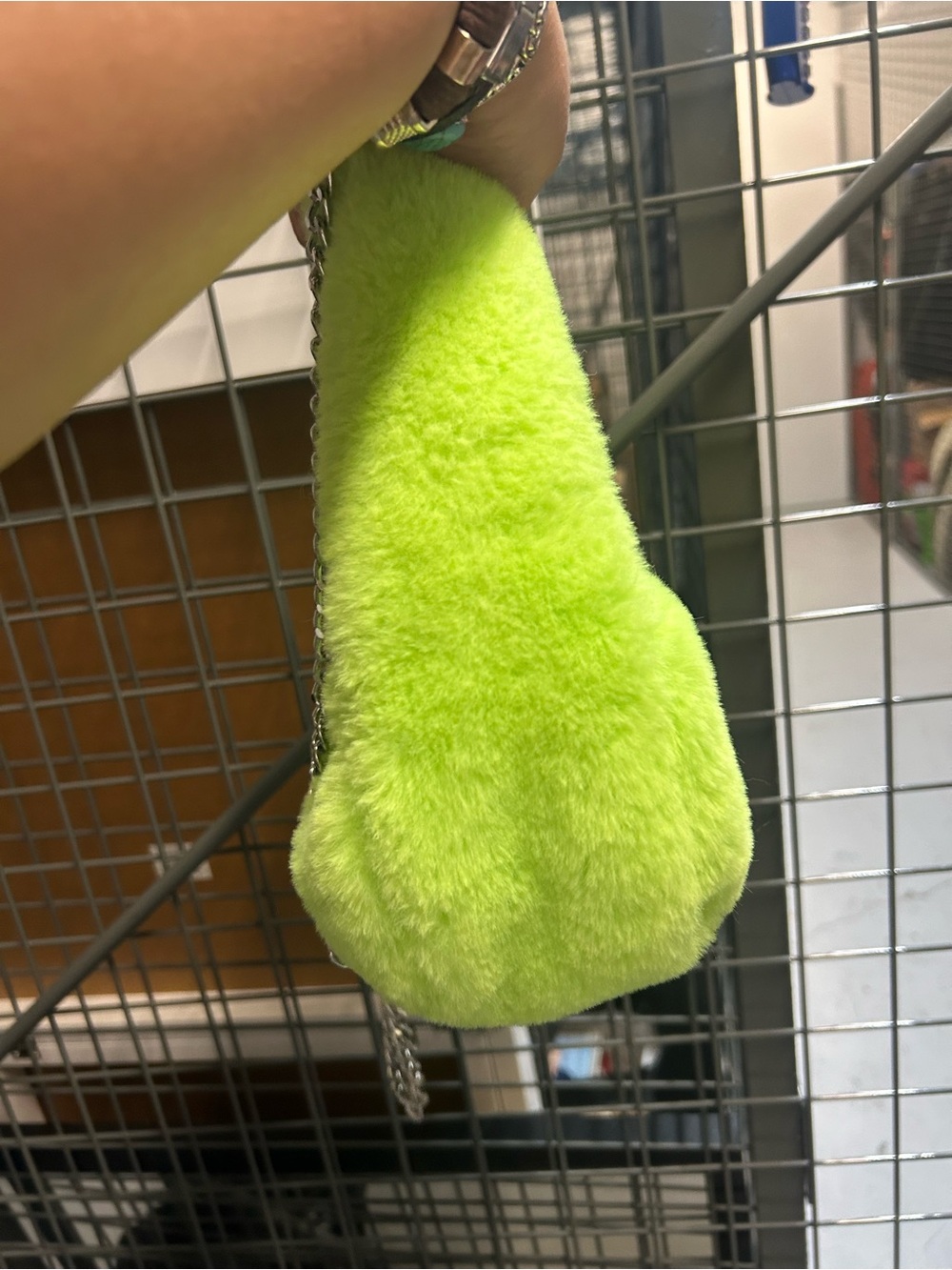 Faux Fur Chain Shoulder Bag in Neon Green plushy soft Dolls Kill style club rave - Picture 5 of 9